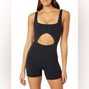 WeWoreWhat black biker unitard romper shorts